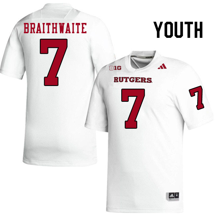 Youth #7 Dylan Braithwaite Rutgers Scarlet Knights 2024 College Football Jerseys Stitched-White